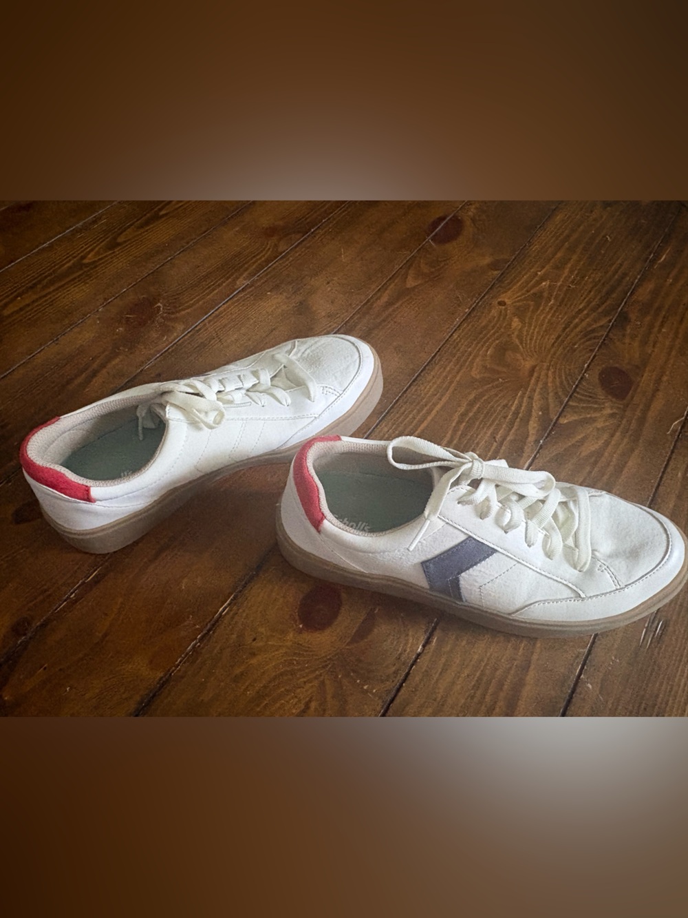 Dr. Scholl's White Sneakers with Blue Side Chevron and Red Heel Tab